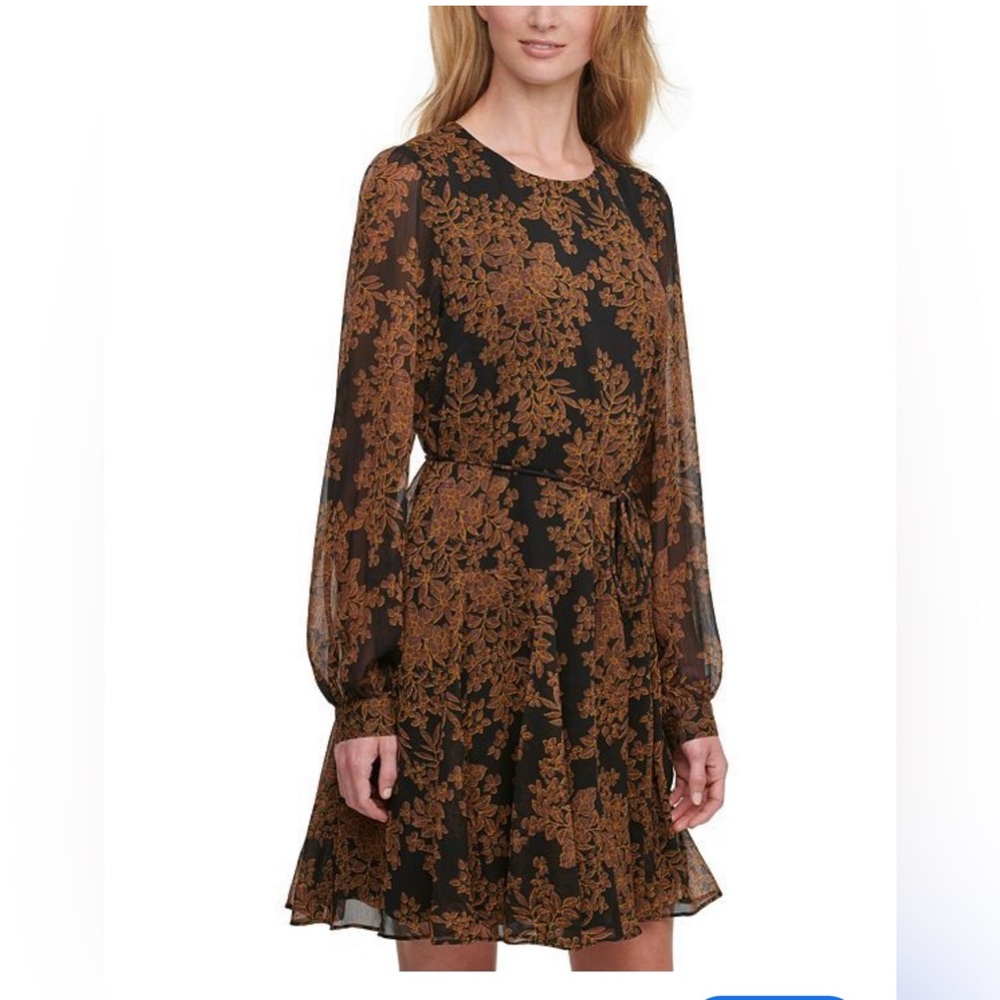 Tommy Hilfiger Black and Brown Long Sleeve Dress